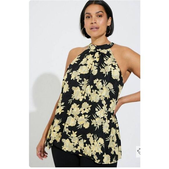 Torrid Tank Womens 2X Plus Chiffon Halter Floral Mock Neck - Picture 1 of 3